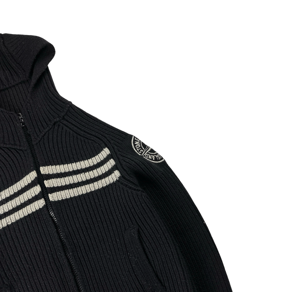 Stone Island 2005 Heavyweight Wool Knit Spellout Hooded Cardigan - Large