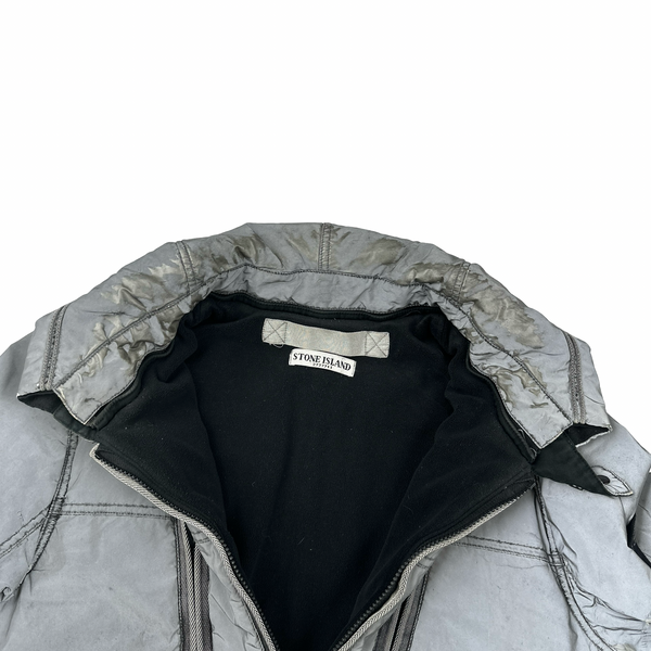 Stone Island Silver Liquid Reflective Fleece Lined Jacket - Large