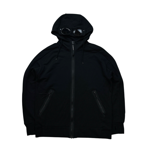 CP Company Black Zipped Goggle Thumb Hole Hoodie Jumper - Large