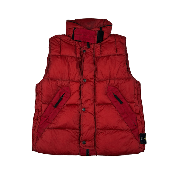 Stone Island 2009 Red Opaque Nylon Tela Down Gilet - Large
