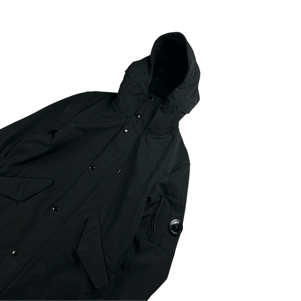 CP Company Black Fleece Lined Fishtail Soft Shell Parka - Large