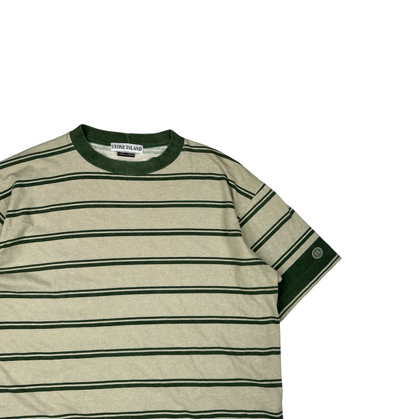 Stone Island 1997 Green Striped Vintage Cotton T Shirt - Large