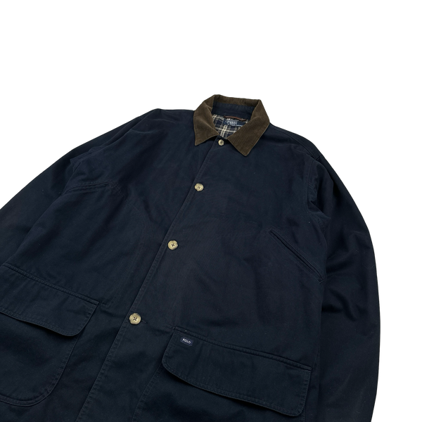 Ralph Lauren Polo Navy Corduroy Collar Cotton Long Jacket - Large
