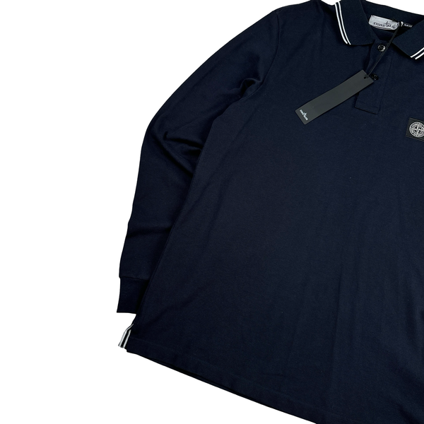 Stone Island 2024 Navy Longsleeve Cotton Polo Shirt - Large