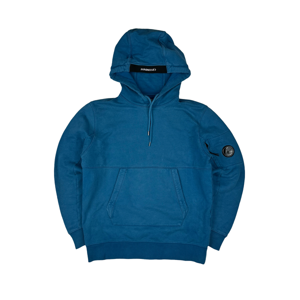 CP Company Azure Blue Cotton Lens Viewer Pullover Hoodie - Medium