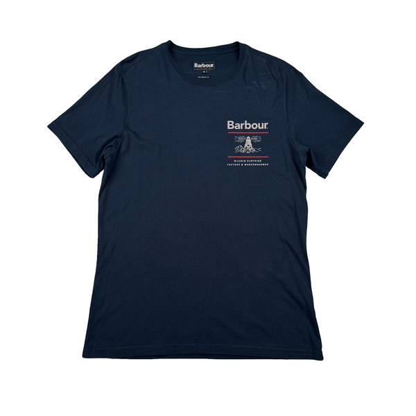 Barbour Navy Spellout Short Sleeve T Shirt - Medium