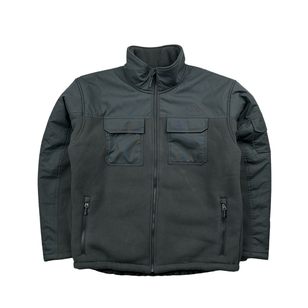 North Face Grey Teddy Fleece Lined Zipped Jacket- Large