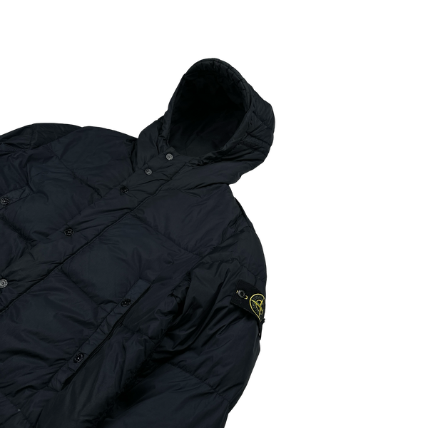 Stone Island Navy Crinkle Reps Down Longline Puffer Jacket - Large