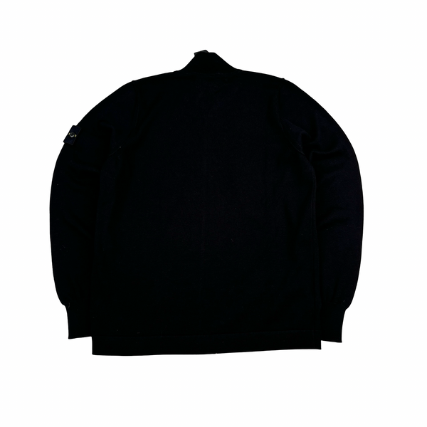 Stone Island 2023 Black Cotton Zipped Cardigan Knit Jumper - Small