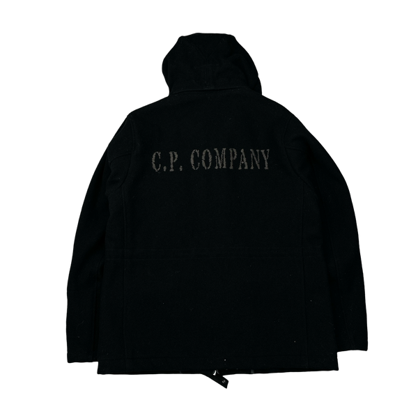 CP Company Black Wool Spellout La Mille Watch Viewer Duffle Jacket - XL