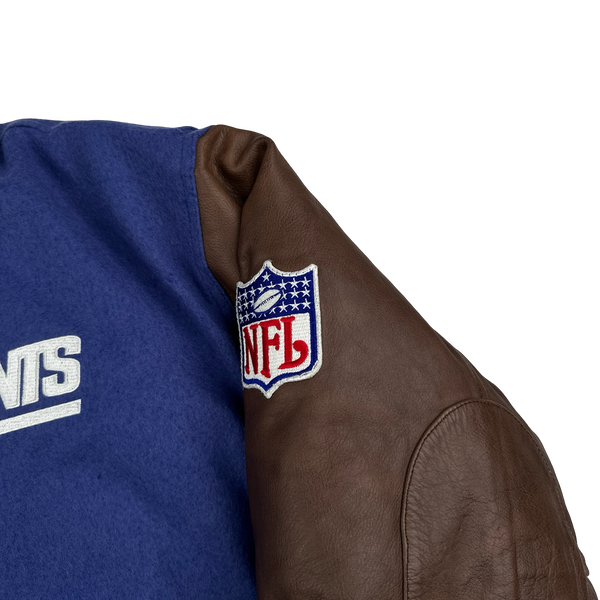 NFL Giants Leather Sleeve Varsity Bomber Jacket - Large