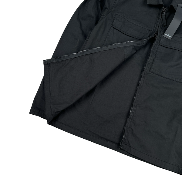 Stone Island 2023 Black Supima Cotton Twill Zipped Overshirt - Small