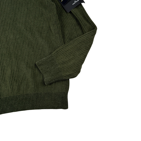 Stone Island 2021 Green Ribbed Wool Crewneck - Large