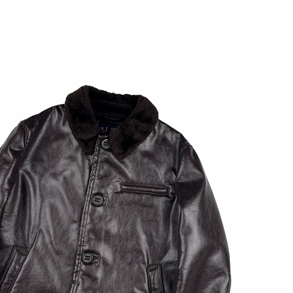 Armani Jeans 2000's Zip Up Faux Leather Lined Jacket - XL