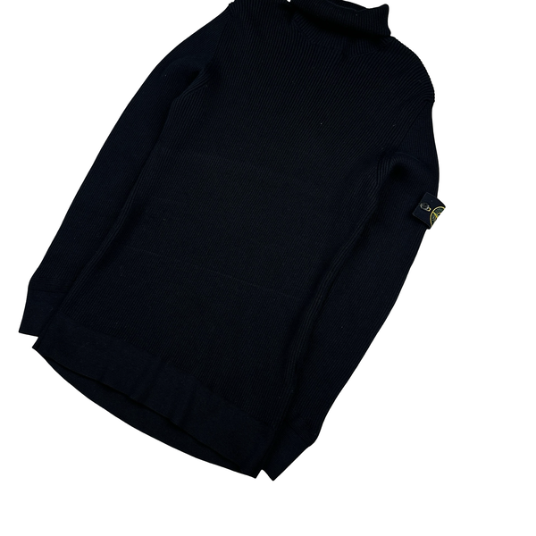 Stone Island 2022 Black Thick Ribbed Cotton Knit Roll Neck Jumper - XXL