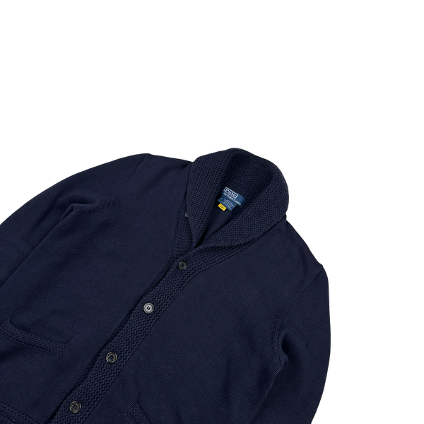 Ralph Lauren Navy Wool Knit Buttoned Flag Jumper - Medium