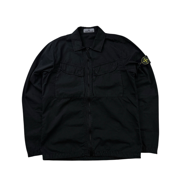 Stone Island 2022 Black Brushed Cotton Zipped Overshirt - Medium