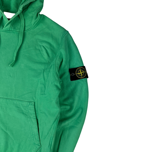 Stone Island 2021 Lime Green Pullover Cotton Hoodie - Small
