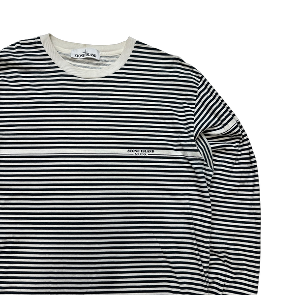 Stone Island 2014 Marina Navy/White Striped Cotton Longsleeve T Shirt - Large