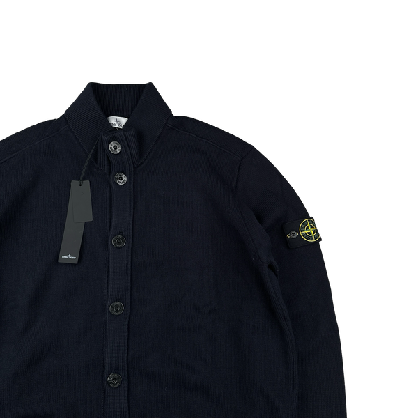 Stone Island 2023 Navy High Neck Buttoned Wool Cardigan - XXL