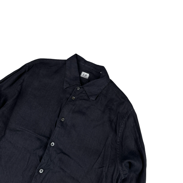 CP Company Navy Lino Flax Checked Shirt - Large