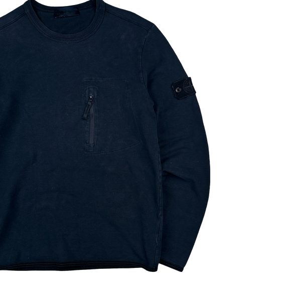 Stone Island Navy Ghost Cotton Chest Zip Crewneck Jumper - Medium