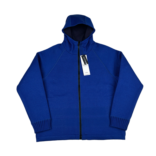 Stone Island 2025 Marina Blue Wool Woven Knit Zipped Jacket - Large