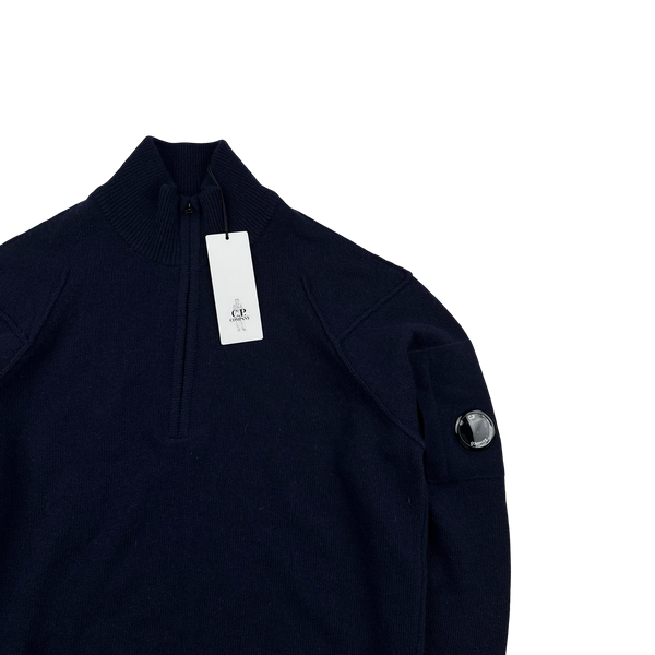 CP Company Navy Quarter Zip Knit Jumper - Small