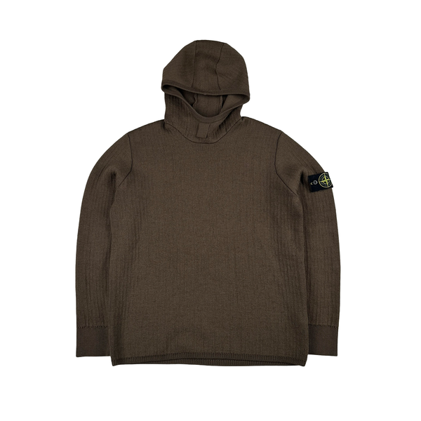 Stone Island 2024 Brown Wool Hooded Thick Knit Jumper - Large