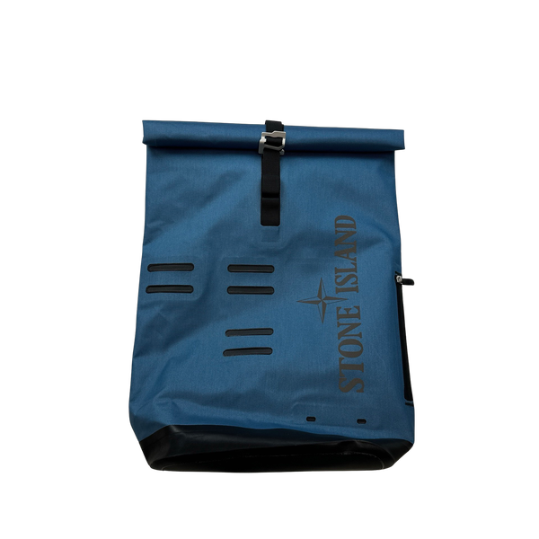 Stone Island Ortlieb Blue Reflective Spellout Waterproof Backpack