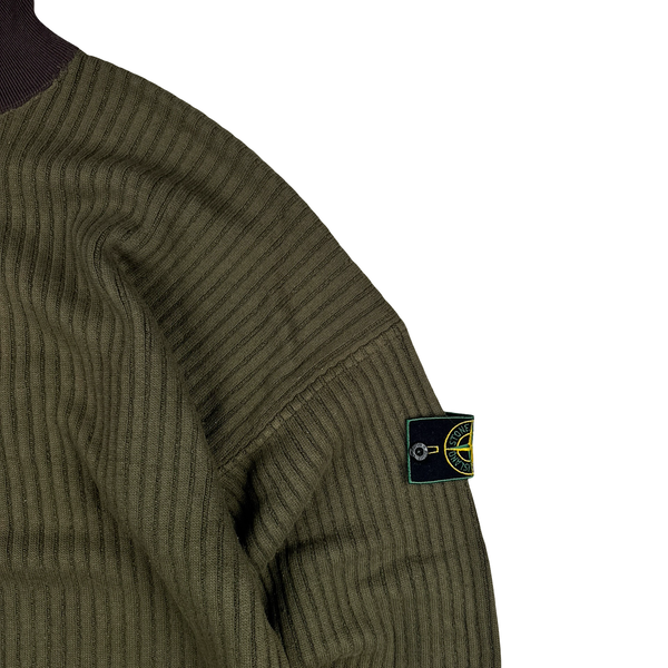 Stone Island Vintage Green Edge Wool Blend Mock Neck Jumper - Large