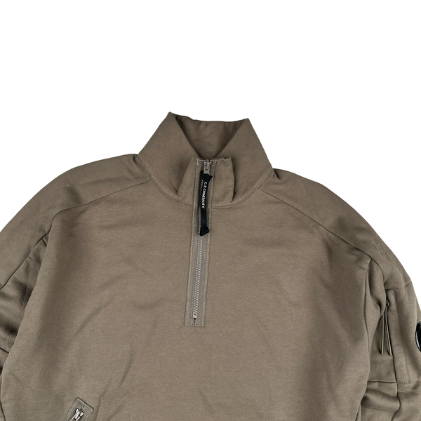 CP Company Cotton Half Zip Brown Lens View Jumper - Medium