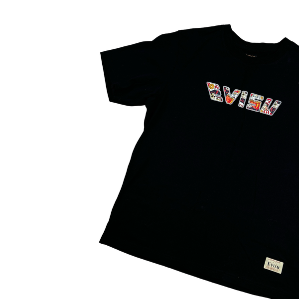 Evisu Graphic Black Spellout T Shirt - Large