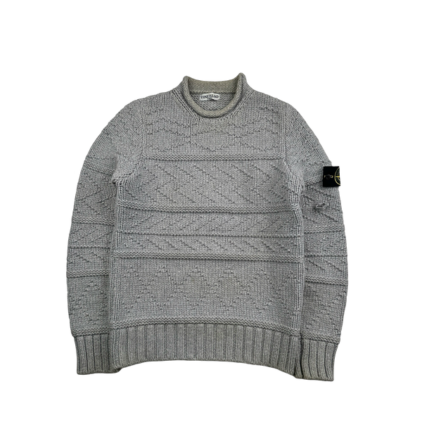 Stone Island 2009 Grey Cotton Detailed Heavy Knit - Small