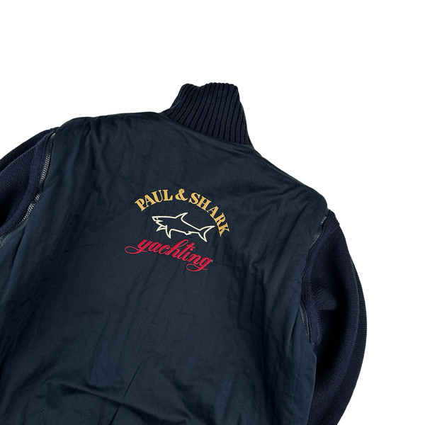 Paul And Shark 90’s Navy Thick Heavyweight Reversable Spellout Knit Jacket - Large