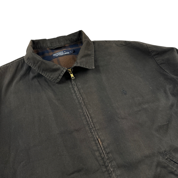 Ralph Lauren Brown Checked Lined Harrington Jacket - Large