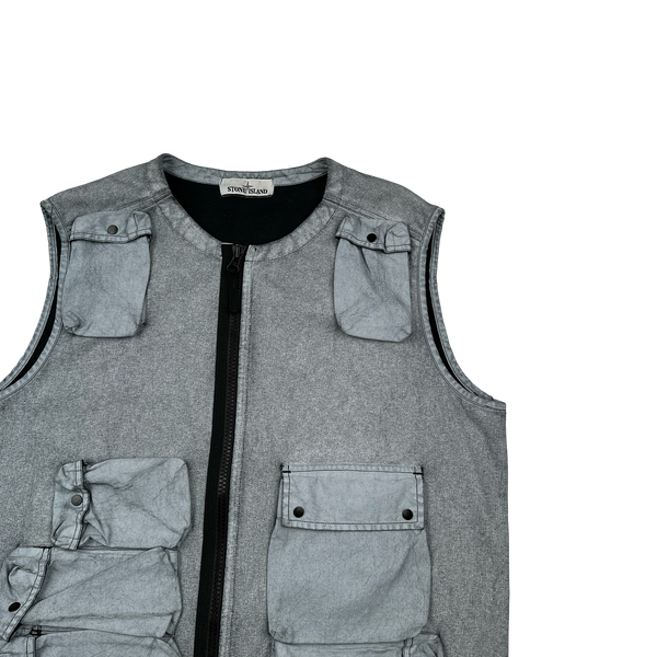 Stone Island 2019 Tela Placcata Spellout Zipped Cargo Gilet - Medium
