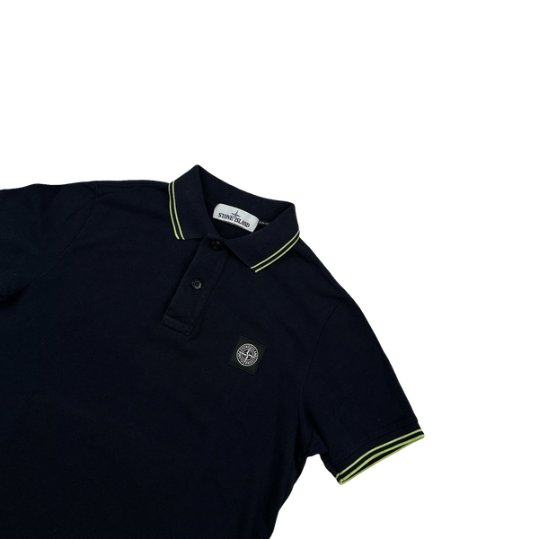 Stone Island Navy Green Piping Short Sleeve Polo Shirt - Small