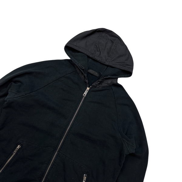 Prada Black Nylon Metal Panel Cotton Hoodie - Medium