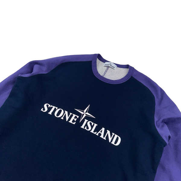 Stone Island 2015 Reflective Spellout Navy/Purple Cotton Crewneck -XL