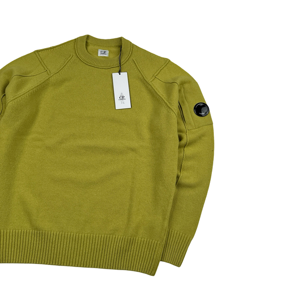 CP Company Olive Wool Lens View Crewneck Jumper - Medium