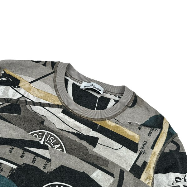 Stone Island 2021 Patchwork Spellout Print Crewneck Cotton Sweatshirt - Medium
