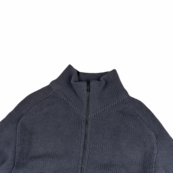 Stone Island Vintage Green Edge Grey Thick Knitted Cotton Jumper - Large