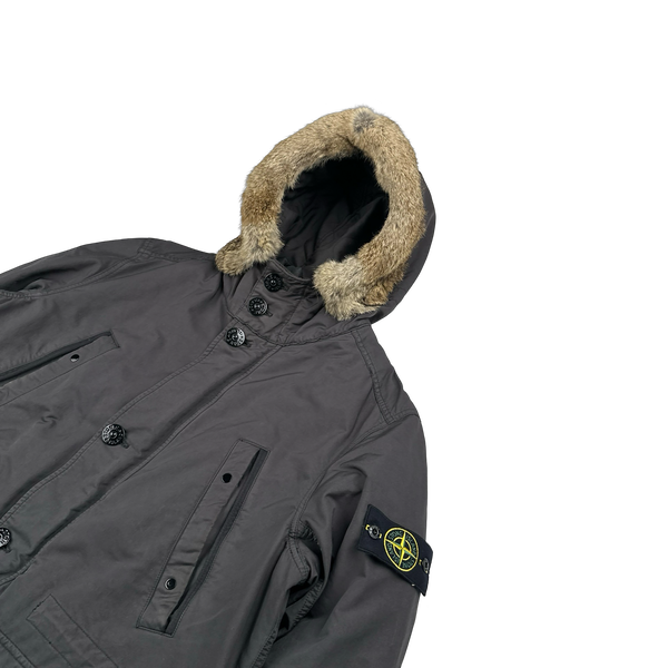 Stone Island 2011 Charcoal David TC Dual Layer Down Fur Hood Parka - XL