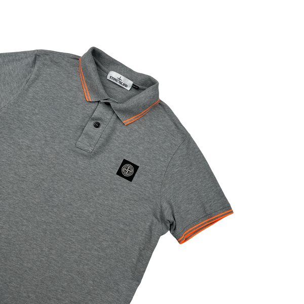 Stone Island 2018 Grey Orange Piped Polo Shirt - Medium