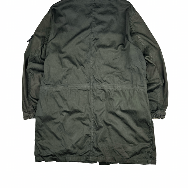 Stone Island Vintage Khaki Green Raso Gommato Long Jacket - XL