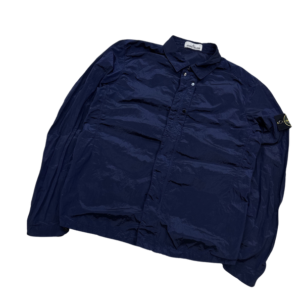 Stone Island Navy Blue Nylon Metal Shimmer Overshirt - Large