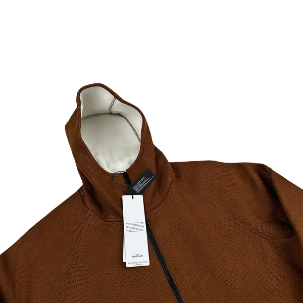Stone Island 2025 Marina Brown Felted Wool Woven Knit Zipped Jacket - Large