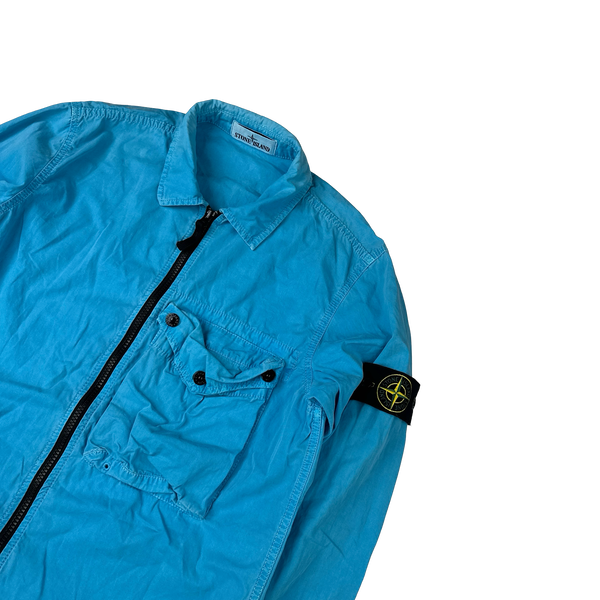 Stone Island 2021 Blue Cotton Zipped Overshirt - Medium
