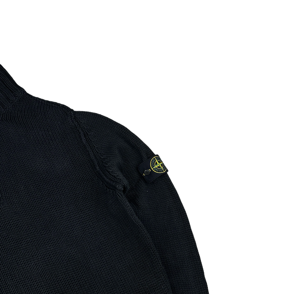 Stone Island 2003 Cotton Heavyweight Knit Zip Up High Neck Jumper - Large